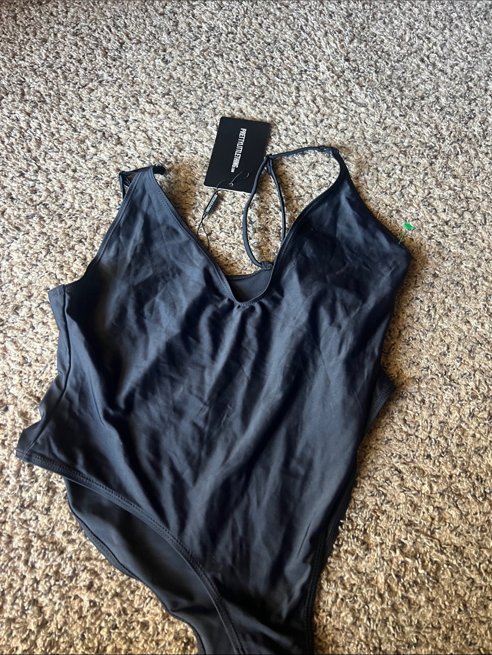 Reformation Black V-Neck One-Piece Swimsuit with Thin Straps